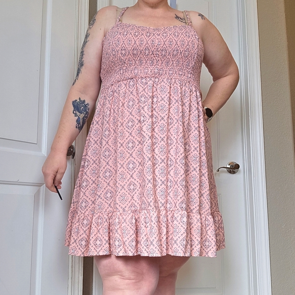 Apricot Geometric Floral Rayon Sundress - Torrid Size 4 - Empire waist minidress